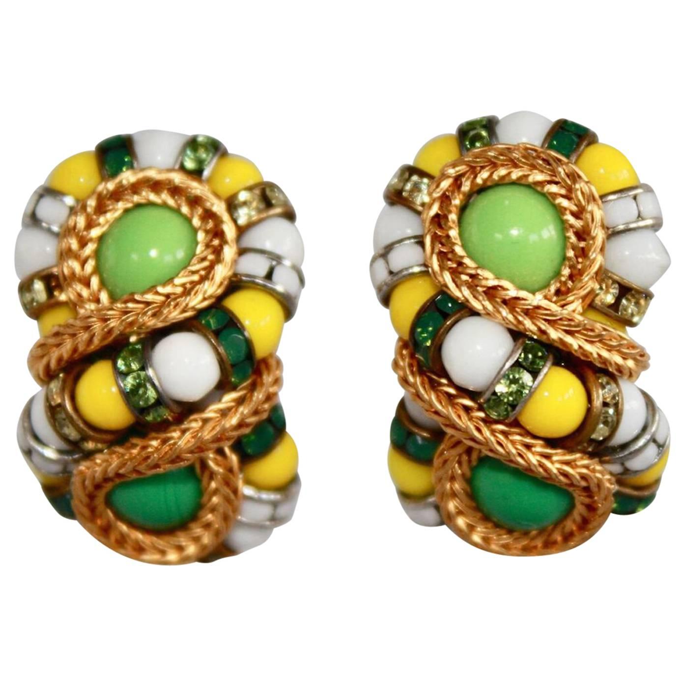 Francoise Montague Green and Yellow "Huit" Clip Earrings For Sale