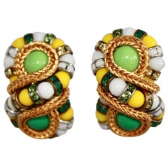 Francoise Montague Green and Yellow "Huit" Clip Earrings