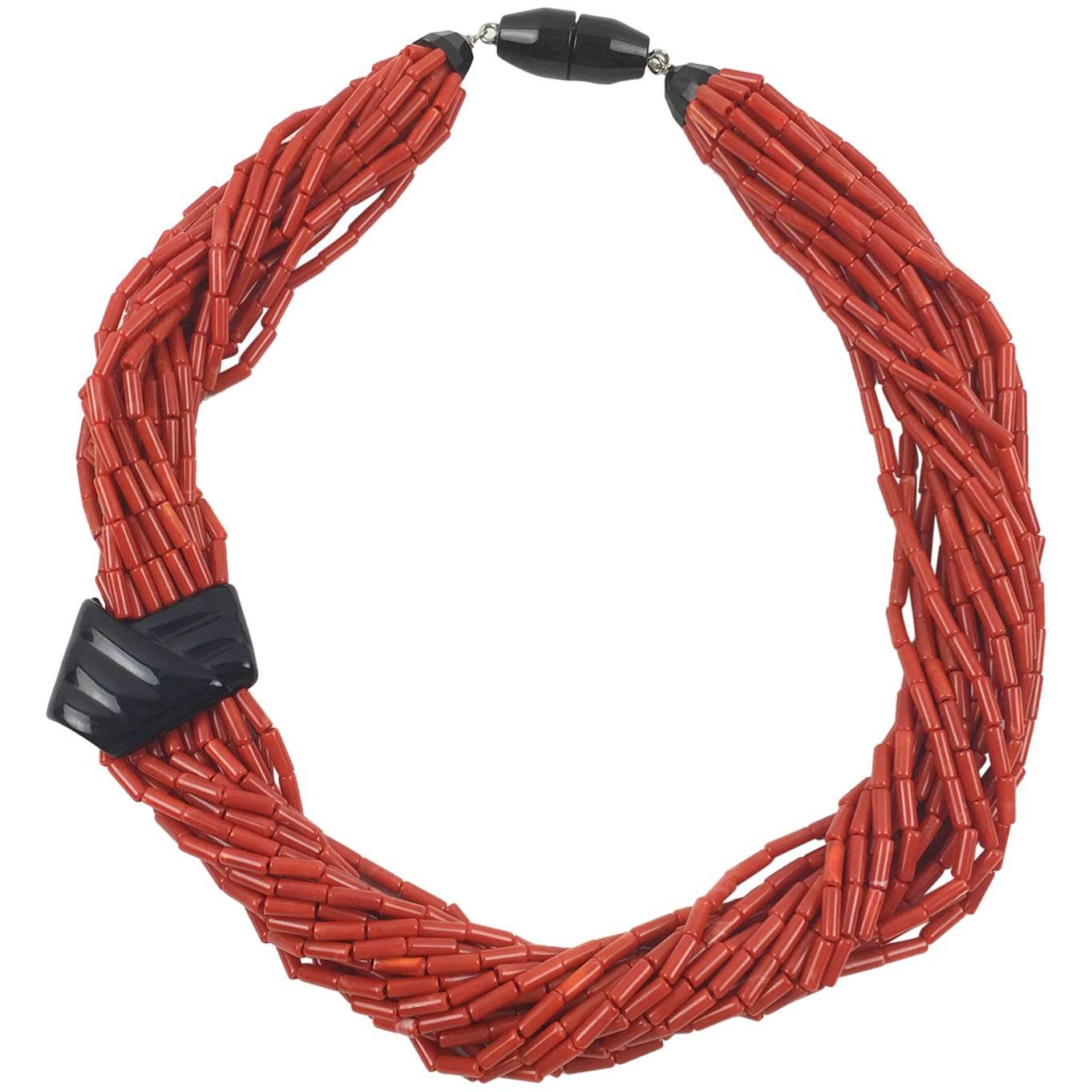 Angela Caputi Faux Coral Resin Multi-Strand Statement Choker Necklace