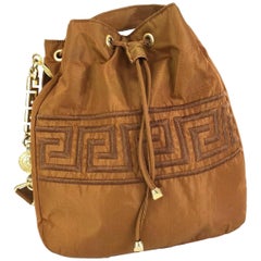 Vintage Gianni Versace Brown Satin Shoulder Bucket Bag, 1990s