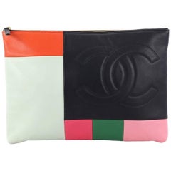 Chanel CC Zip Pouch Colorblock Leather Large