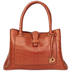 Loro Piana Autumn Leaves Matte Crocodile Leather Bellevue Media Bag, 2000s