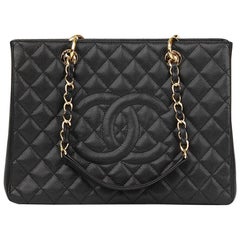 2014 Chanel Black Quilted Caviar Leather Grand Shopping Tote 
