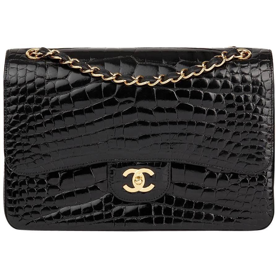 Chanel Black Shiny Alligator Leather Jumbo Classic Double Flap Bag, 2011