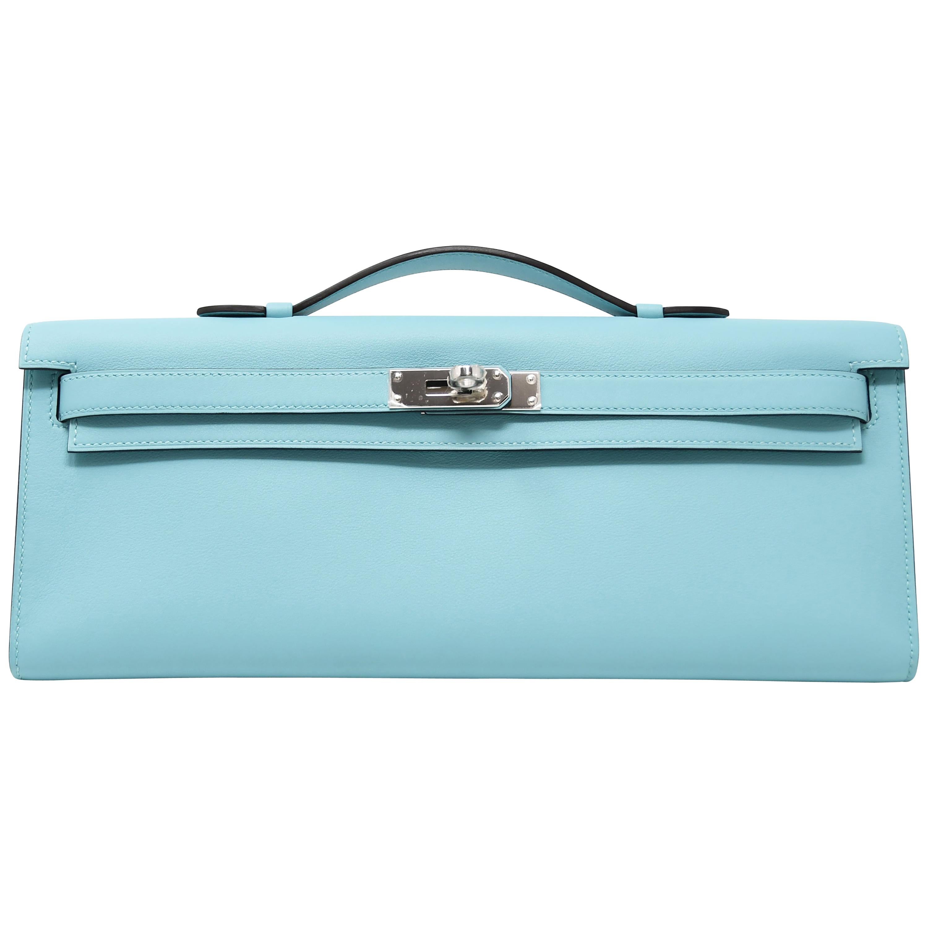 Kelly Mini Pochette Clutch Blue Atoll Swift with Palladium HDW For Sale at  1stDibs