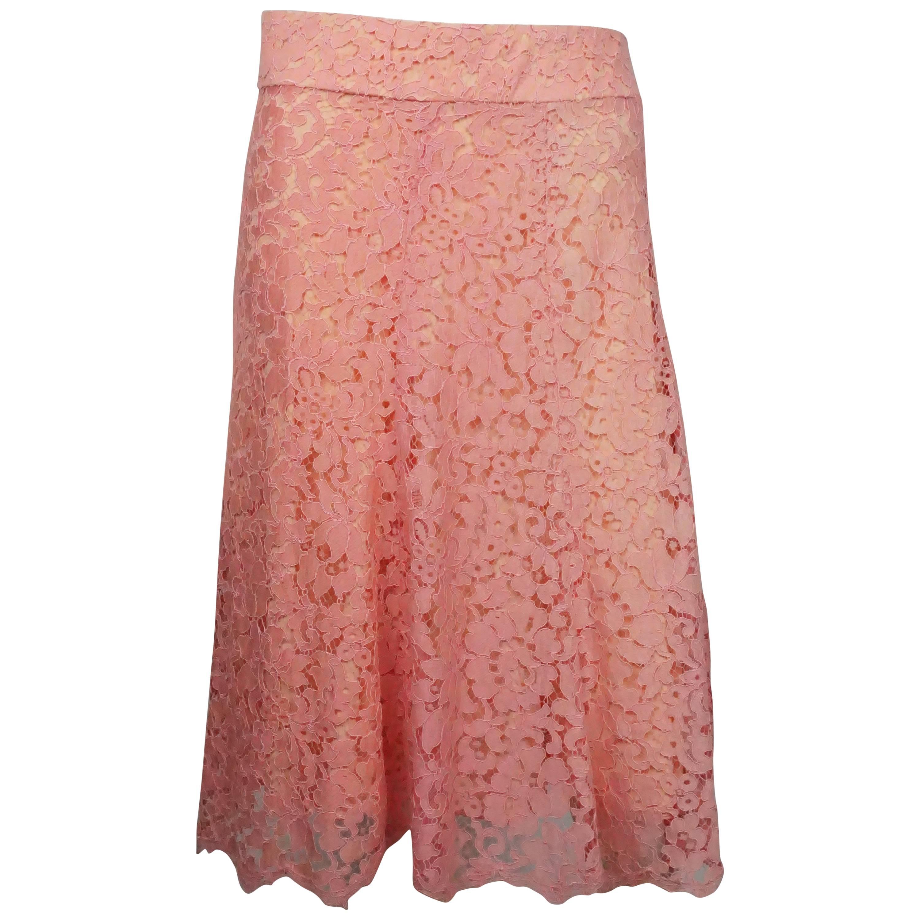 Monique Lhuillier Pink Coral Lace Skirt   For Sale