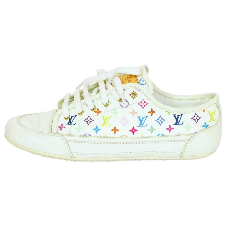 Louis Vuitton White and Multi-Color Monogram Sneakers Sz 37.5 For Sale at  1stDibs