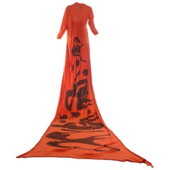 Worlds End orangefarbenes Toga-Kleid aus Baumwolljersey mit Henri-Matisse-Aufdruck, A/W 1982