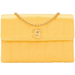 Chanel Vintage Yellow Vertical Quilted Satin Mini Flap Bag