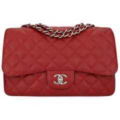 CHANEL Single Flap Jumbo Red Caviar with Silver Hardware 2009