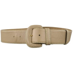 Vintage DONNA KARAN Taupe Gray M Leather Covered Buckle Belt