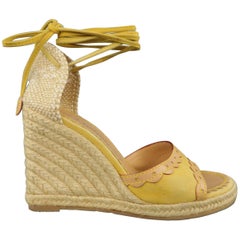 Louis Vuitton Yellow Suede Tied Ankle Strap Espadrille Wedges