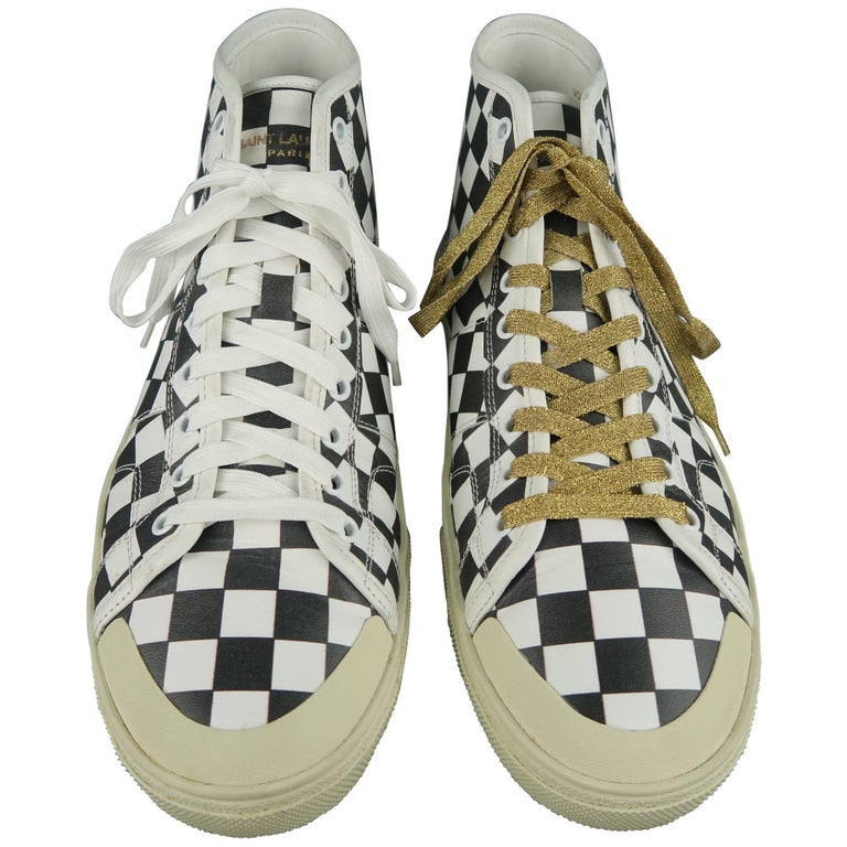Men's SAINT LAURENT Size 10 Black and White Checkered Leather SL/37M  Sneakers at 1stDibs