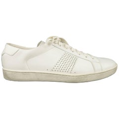 Men's SAINT LAURENT Size 10 White Studded Leather SL/01 Low Top Sneakers