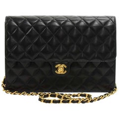 Chanel 10" Classic Black Quilted Leather Half Flap Shoulder Bag Ex
