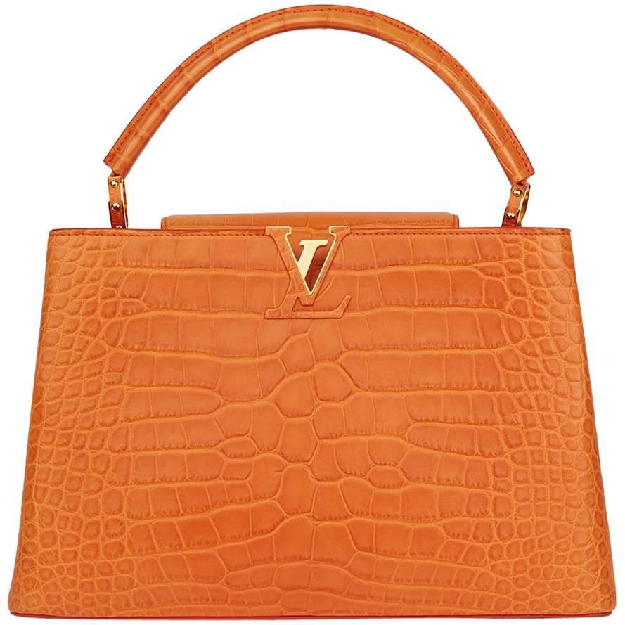 2014 Louis Vuitton Orange Matte Alligator Leather Capucines MM