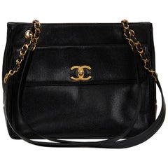 1994 Chanel Black Caviar Leather Vintage Classic Shoulder Bag