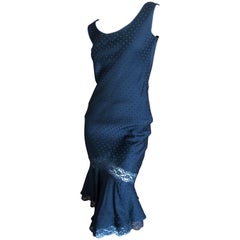 Christian Dior by John Galliano Black "Cannage" Pattern Silk Lace Trim Dress