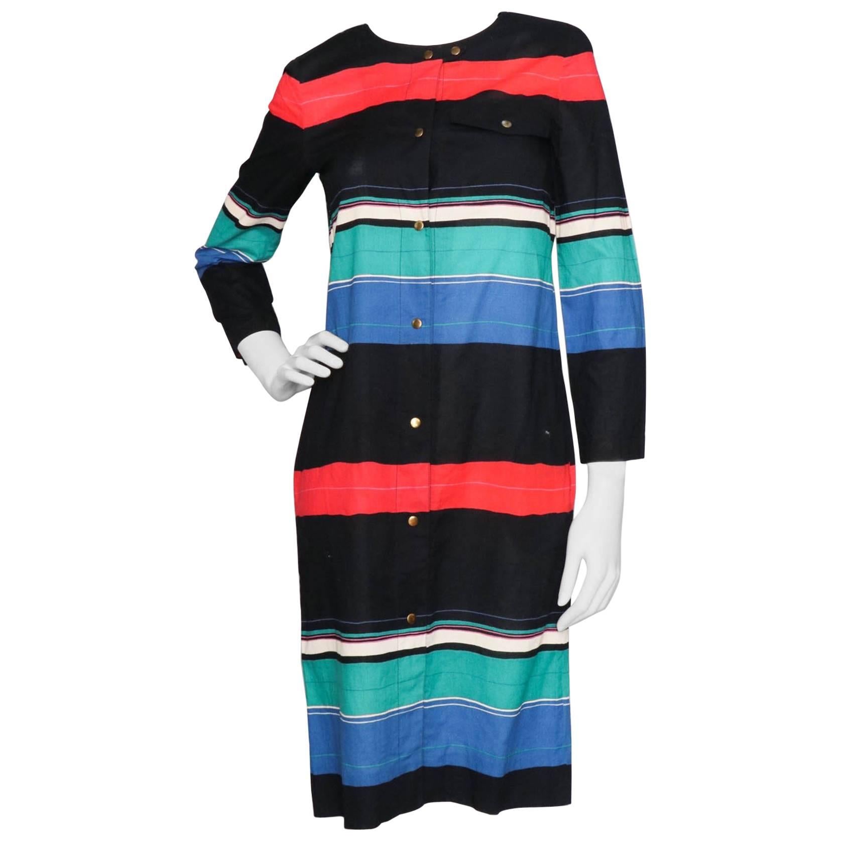 A 70s Vintage Christian Dior Boutique Striped Cotton Dress For Sale