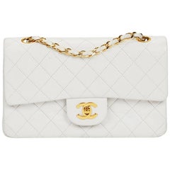 1990 Chanel White Quilted Lambskin Vintage Small Classic Double Flap Bag