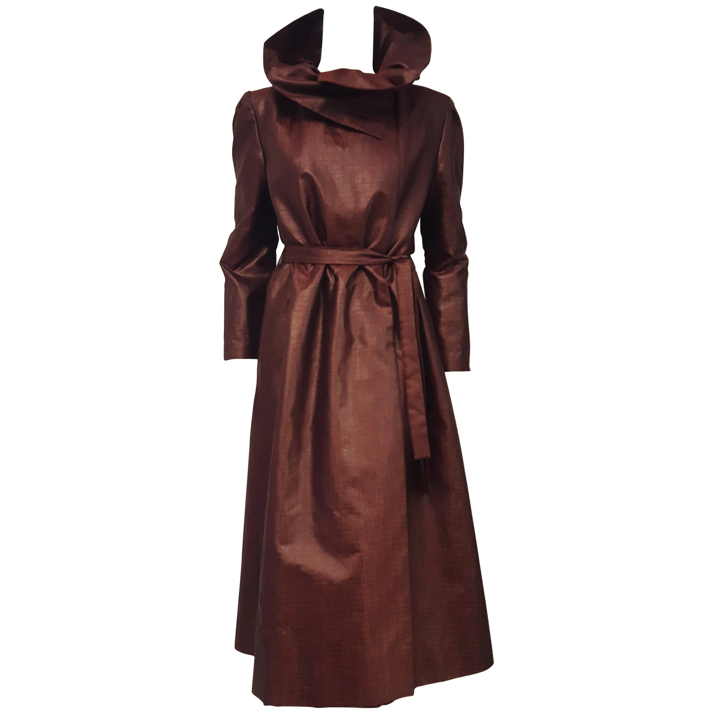 Pauline Trigere Burgundy Vintage Light Weather Coat with Convertible Collar For Sale