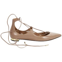 Tan Aquazzura Leather Christy Ballet Flats