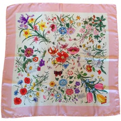 Gucci Flora Pattern Scarf with Pink Border