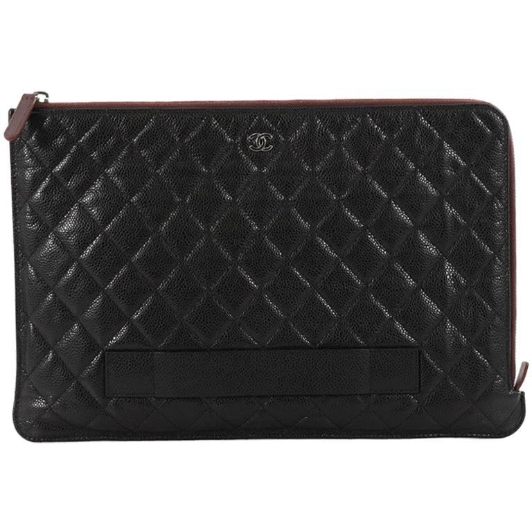 Chanel iPad Pouch Quilted Caviar Large