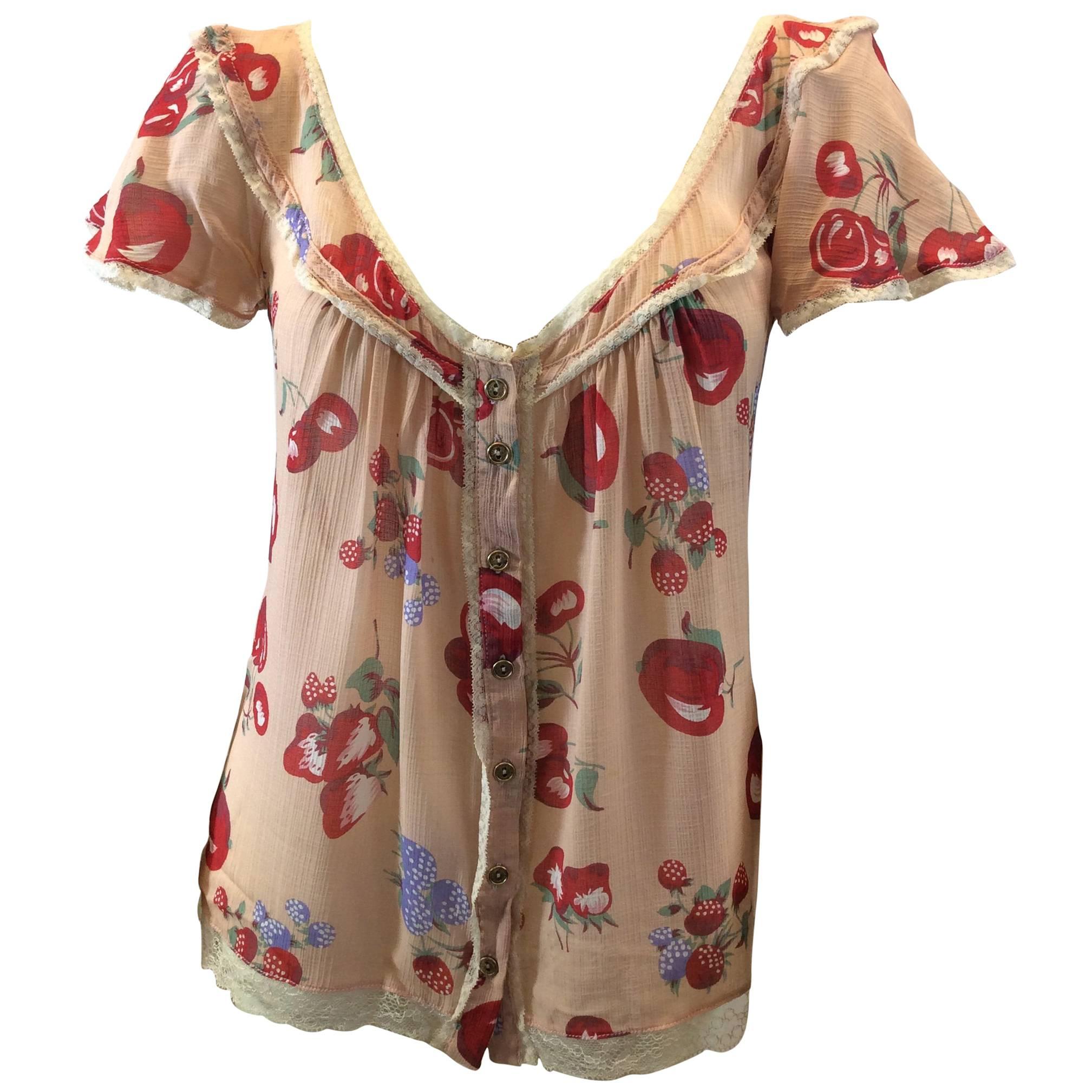 Dolce & Gabbana Cherry Print Silk Blouse For Sale