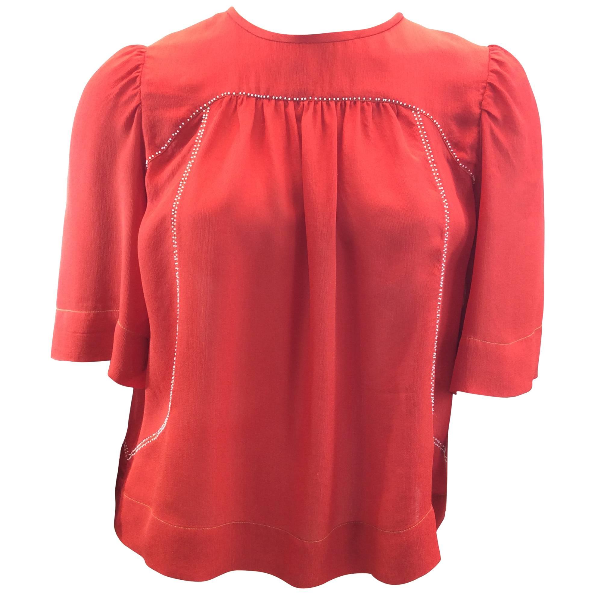 Isabel Marant Red Silk Blouse For Sale