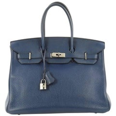 Hermes Birkin Handbag Bleu Saphir Togo with Palladium Hardware 35