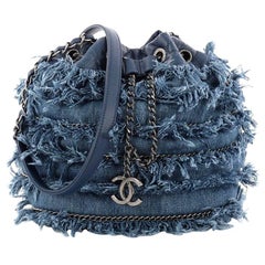 Chanel Drawstring Charm Bucket Bag Fringe Denim 