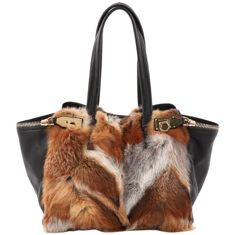 Salvatore Ferragamo Verve Tote Fox Fur and Leather Medium