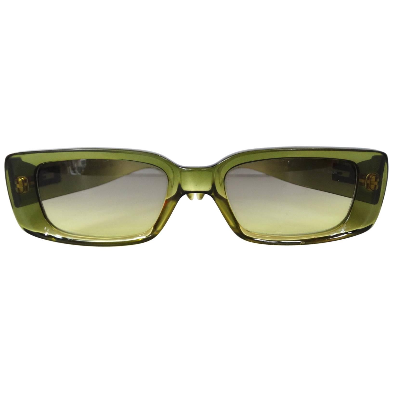 2000s Gucci Green Rectangular Sunglasses 