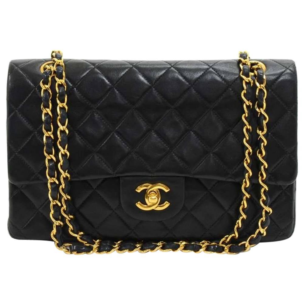 Chanel 2.55 10-Inch Double Flap Black Quilted Leather Vintage Shoulder Bag 