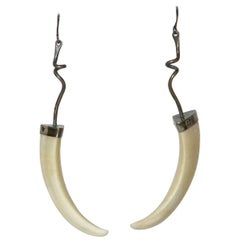 Vintage Boar Tusk and Sterling Earrings by Chicago Jeweler Theodore Drendel 