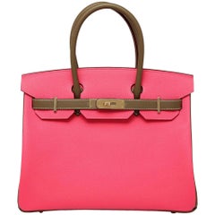 Hermes Rose Azalea Etoupe 30cm epsom permabrass hardware Horseshoe Birkin Bag