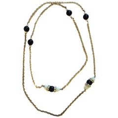 MARGUERITE DE VALOIS Long Necklace in Silver Metal Chain and Molten Glass