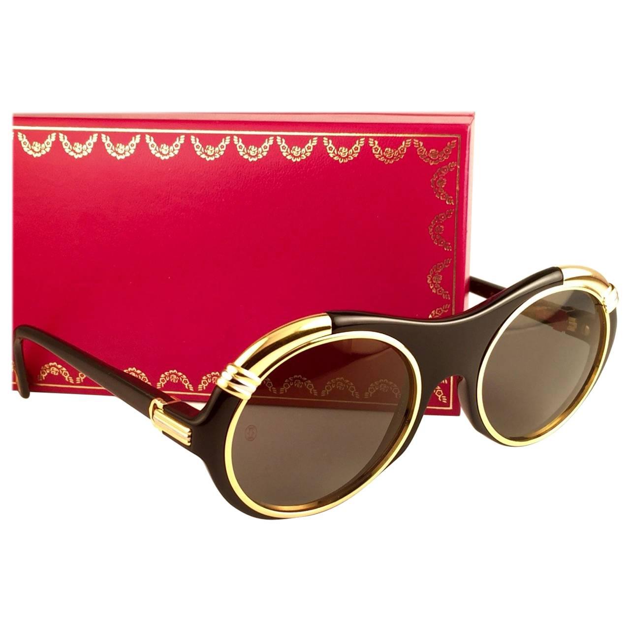 Cartier Diabolo Gold and Black 53MM Sunglasses France, 1991