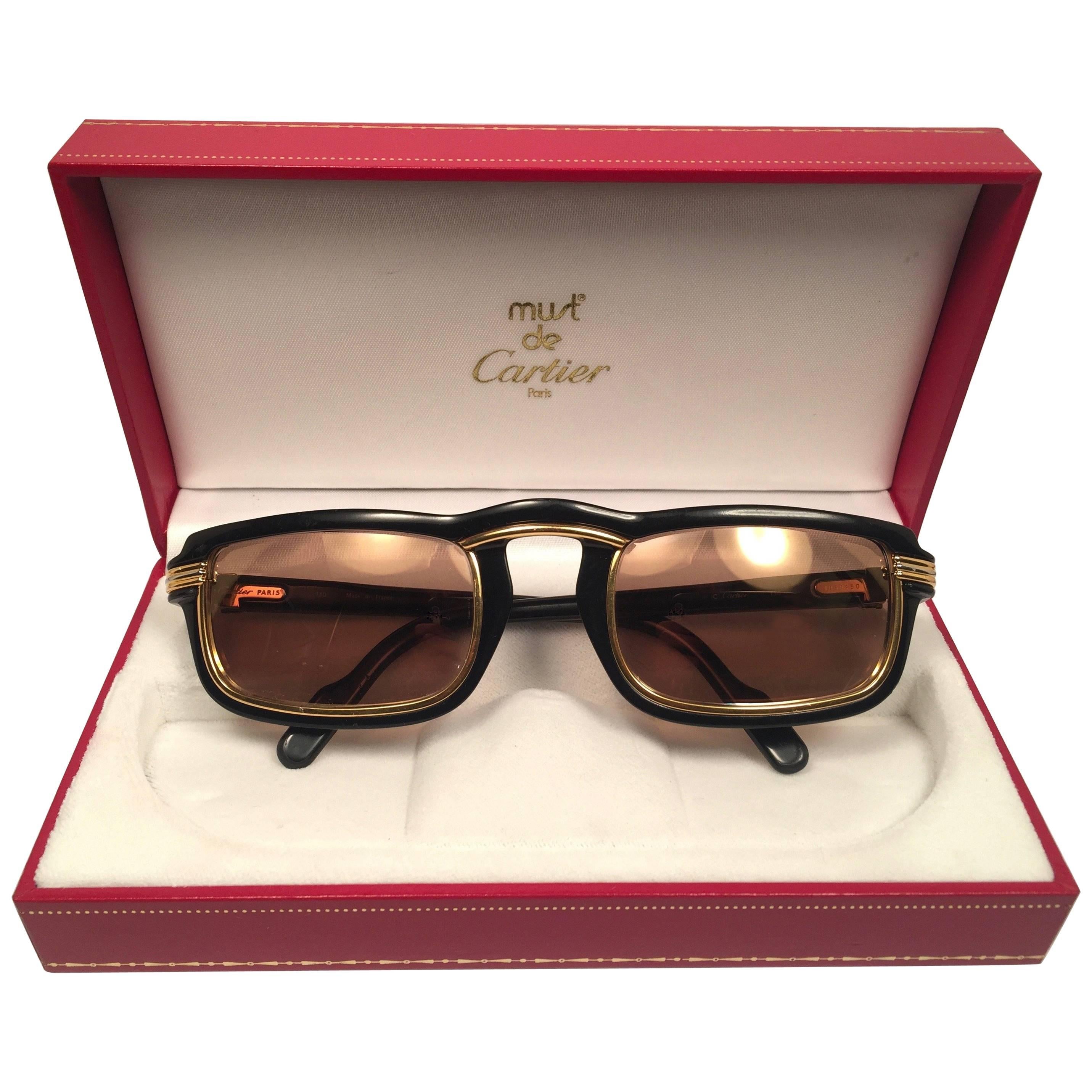 New Cartier Vertigo Gold and Black 52MM Sunglasses France, 1991