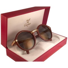 Lunettes de soleil Cartier Cabriolet Round Brown 49MM Gold France, années 1990