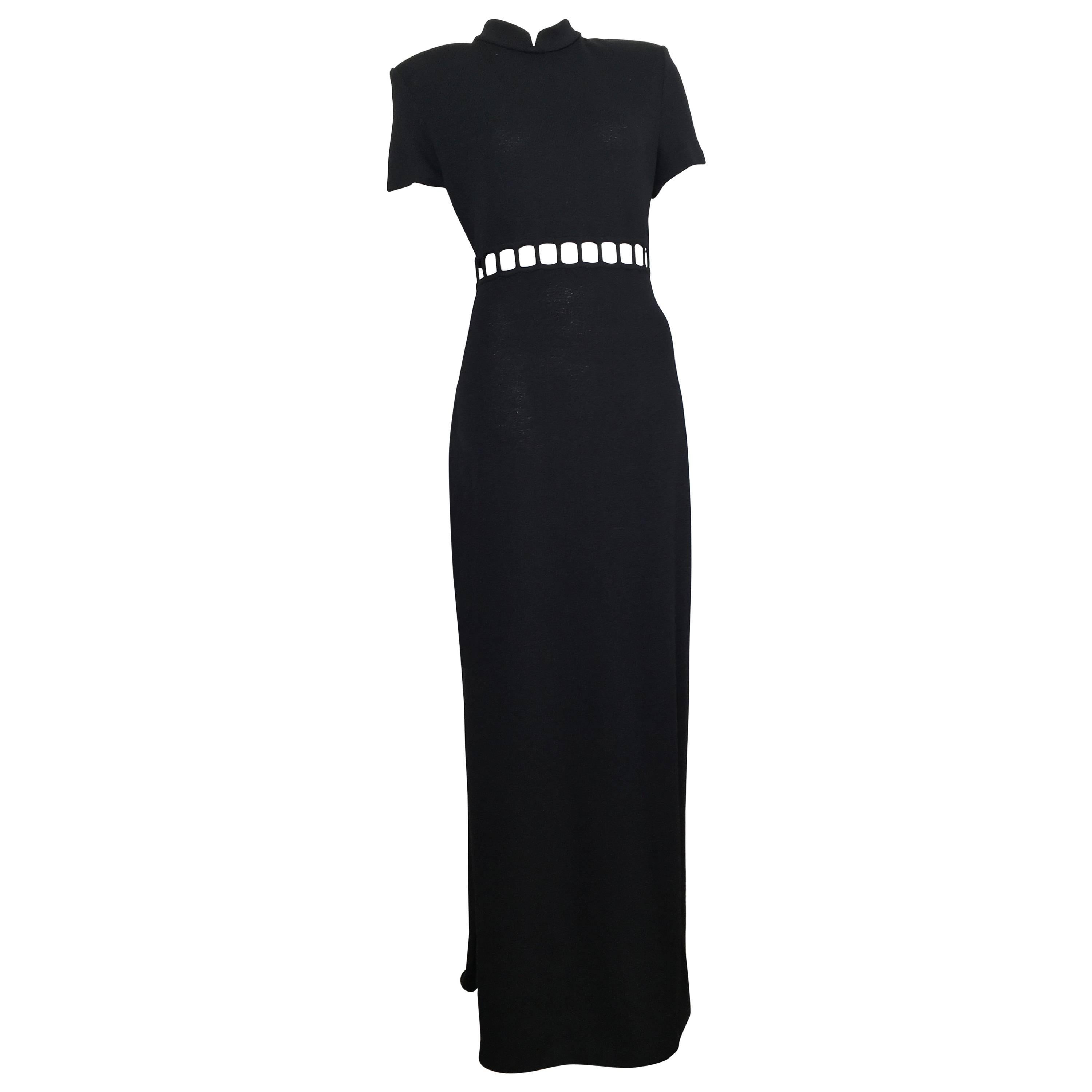 St. John Black Knit Short Sleeve Maxi Evening Dress Size 10.  For Sale