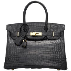 HERMES BLACK NOIR GOLD CROCODILE BIRKIN 30 BAG KELLY – MAISON de LUXE