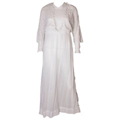 A vintage Edwardian white cotton lawn dress with lace detail 