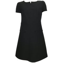 Courreges Black Wool Short Sleeve Dress with Pockets Size 8.
