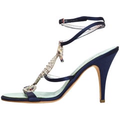Giuseppe Zanotti Navy Satin Seahorse Sandals Sz 39.5 NEW