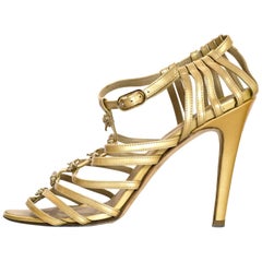 Chanel Champagne Patent Leather Caged Sandals Sz 41