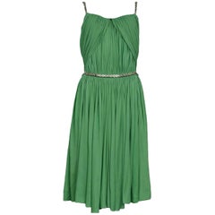 Alaia Green Goddess Drape Mini Dress with Silver Heart Detail