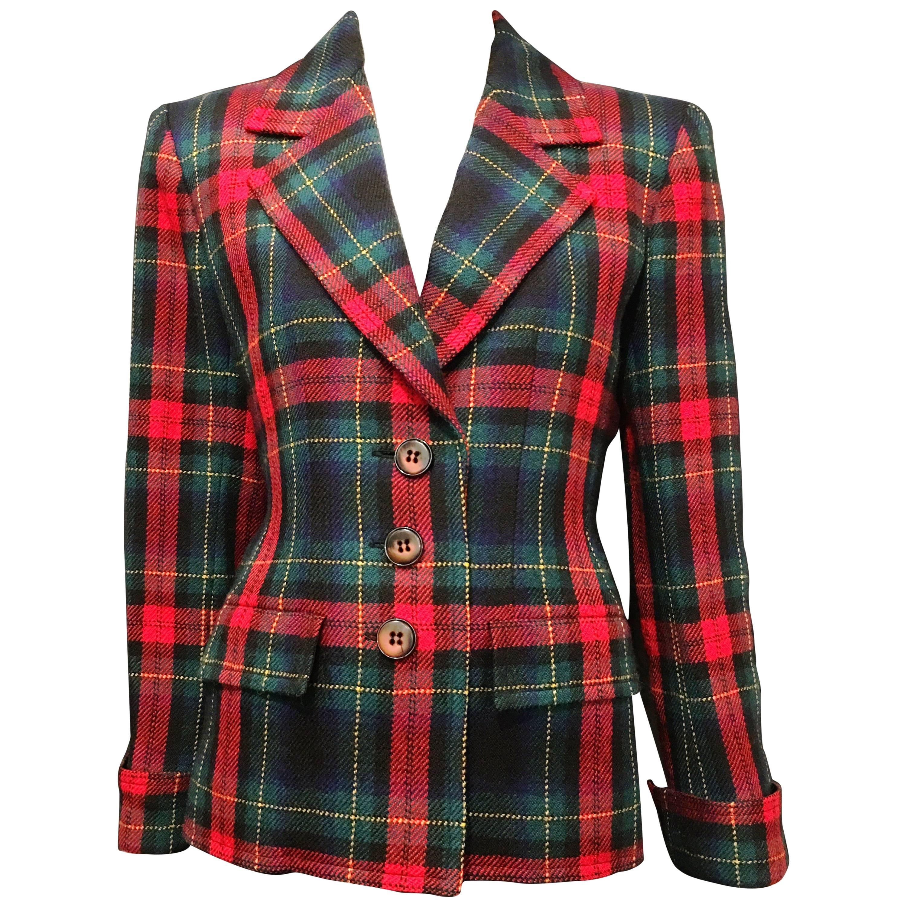 1980s Saint Laurent Plaid Blazer For Sale