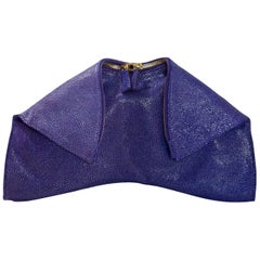 Emily Cho Purple Embossed Stingray Folded Clutch with Dust Bag rt. $595